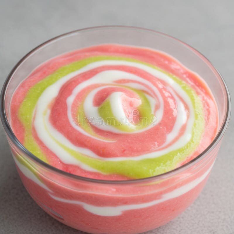 Różowy I Zielony Jogurt Smoothie Swirt W Szklanej Bowl. Obraz generowany algorytmem AI