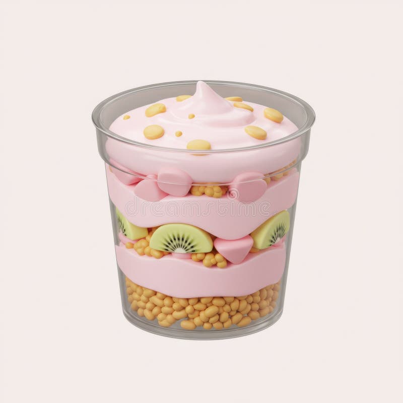 Różowy jogurt warstwowy Parfait z Kiwi i Cererem ilustracji