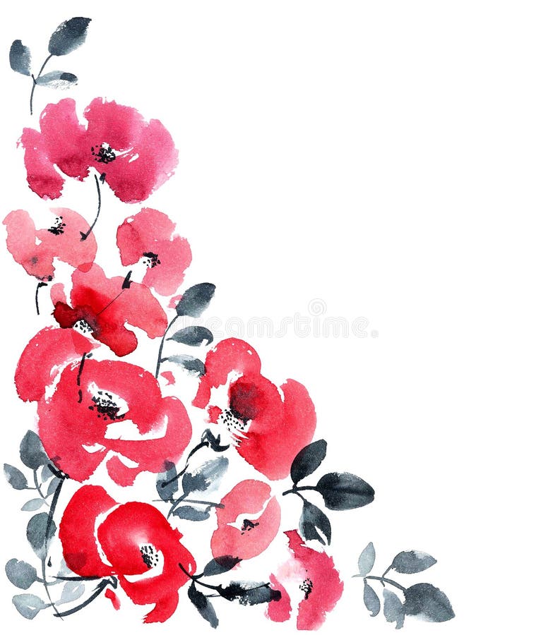 Röd bakgrund för blommahälsningkort stock illustrationer Röd bakgrund för blommahälsningkort stock illustrationer