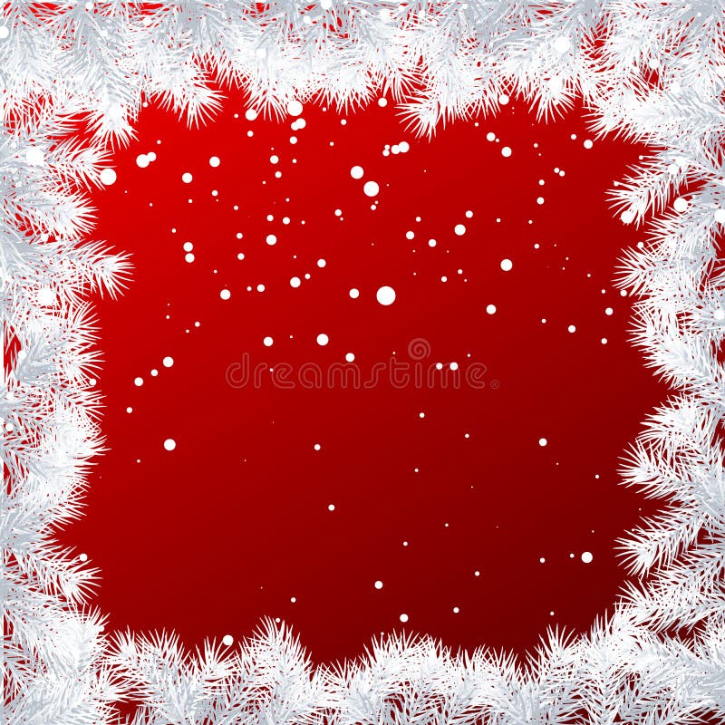 Röd bakgrund för jul och för nytt år med granfilialen och snö för xmas-design också vektor för coreldrawillustration royaltyfri illustrationer