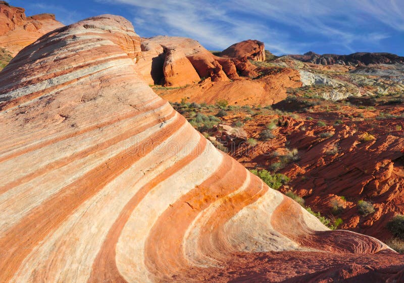 Röd eroderad sandsten vaggar kanjonen, Las Vegas, Nevada