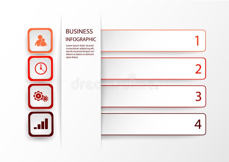 Röd Infographic mall med 4 alternativ, moment eller processar Vektororientering för affärsinfographics med marknadsföringssymbole stock illustrationer Röd Infographic mall med 4 alternativ, moment eller processar Vektororientering för affärsinfographics med marknadsföringssymbole stock illustrationer