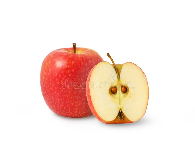 Röd juikäpple och halverat. Isolerade rosa äpplen. royaltyfri illustrationer