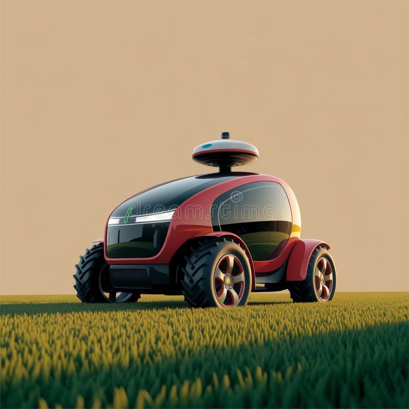 Röd och svart robotbil är parkerad på ett grassfält AI genererat vektor illustrationer