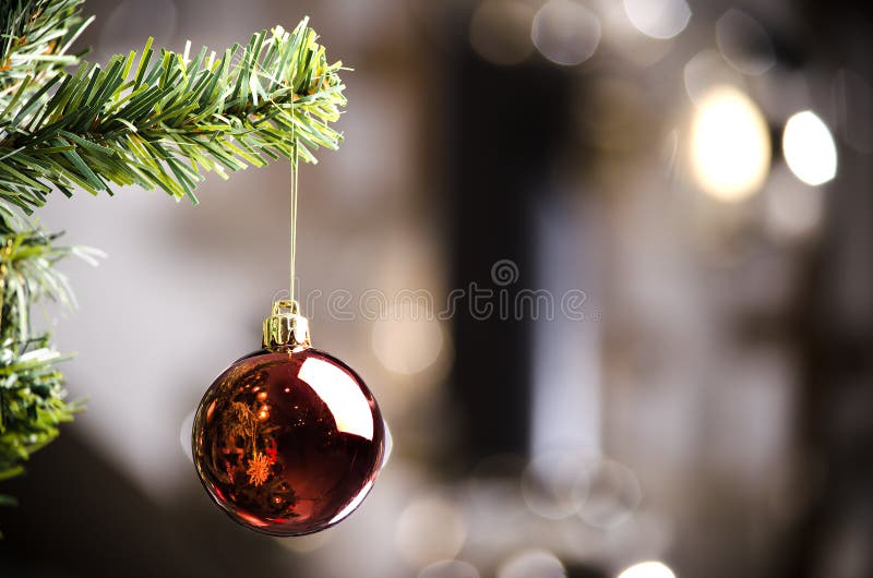Röd prydnad på julgranen - mjuk fokus arkivbilder Röd prydnad på julgranen - mjuk fokus arkivbilder