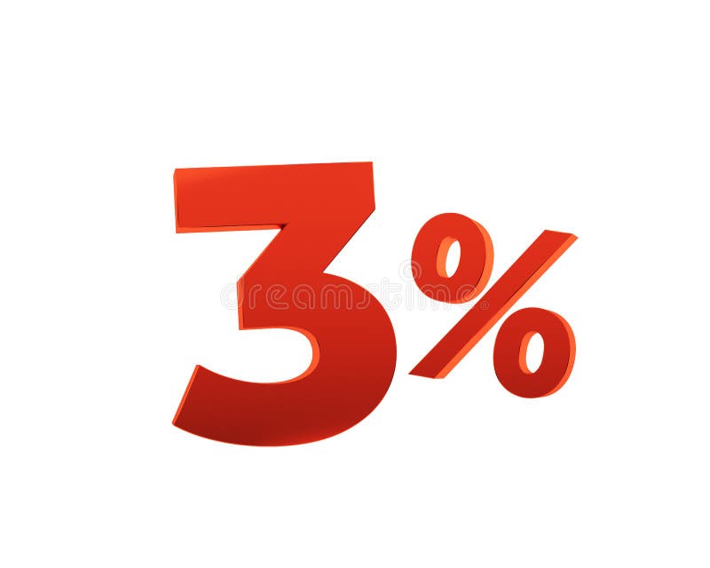 Röd 3 % på vit bakgrund 3d rendera. Röd tre procent på illustration av den vita bakgrunden 3d-rendering