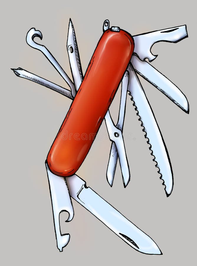 Röd schweizisk armékniv stock illustrationer