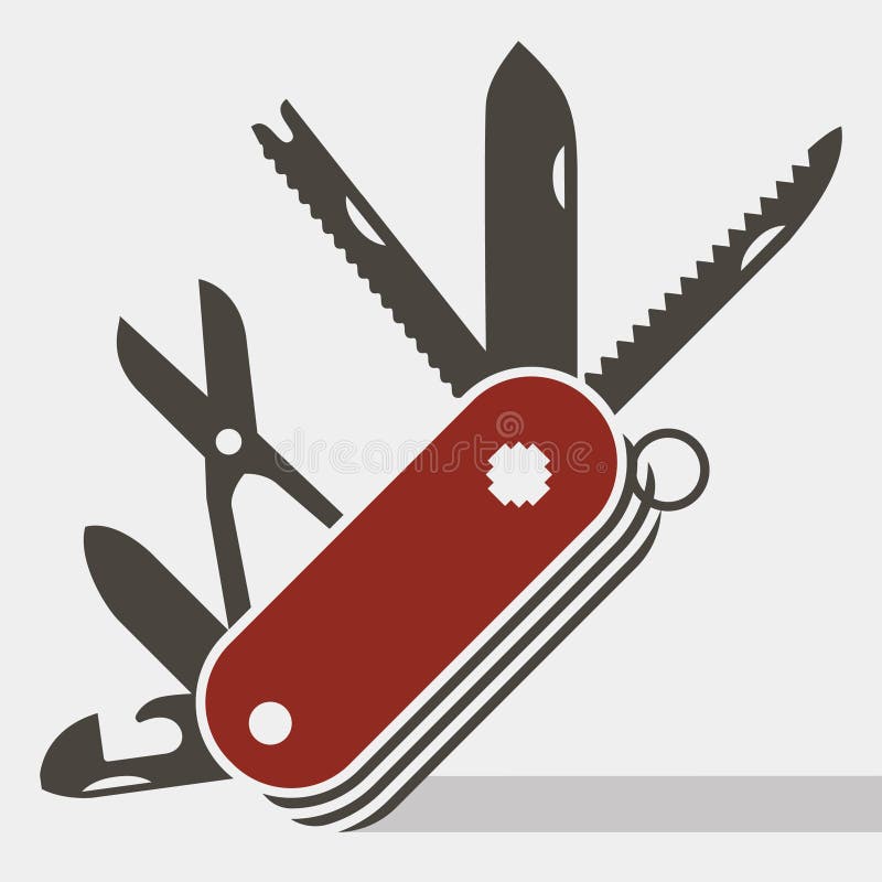 Röd schweizisk arméknivlägenhetsymbol stock illustrationer