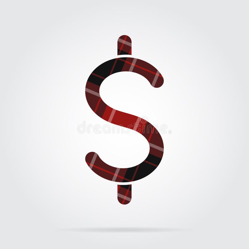 Röd svart tartansymbol - dollarvalutasymbol stock illustrationer Röd svart tartansymbol - dollarvalutasymbol stock illustrationer