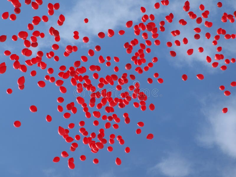 Röda ballonger på blå himmel royaltyfri bild Röda ballonger på blå himmel royaltyfri bild