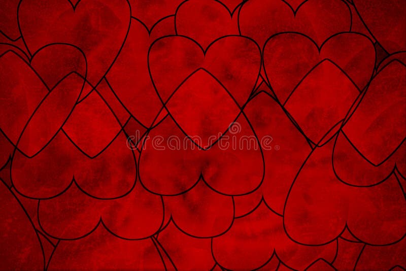 Red grunge shaped hearts with black strokes intersecting or uniting. For your unique Valentine, celebrating of love concepts, different website, background or banner, wrapping stuff or texture. Red grunge shaped hearts with black strokes intersecting or uniting. For your unique Valentine, celebrating of love concepts, different website, background or banner, wrapping stuff or texture