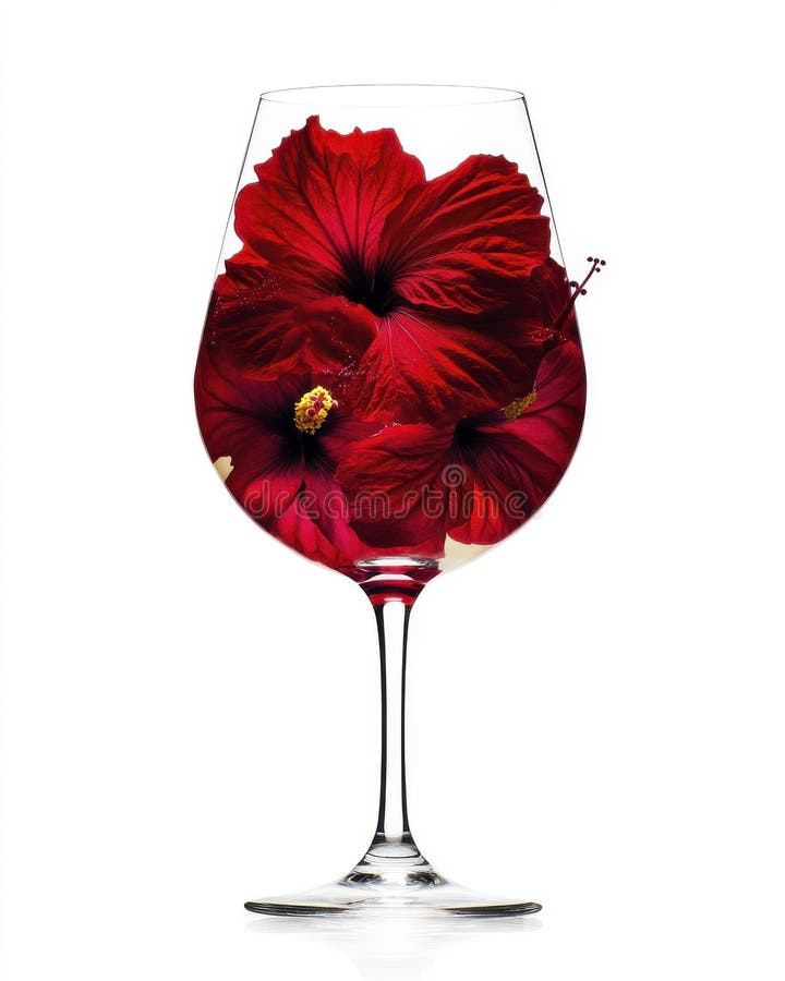 Röda Hibiscus Flowers i vinglas på vit bakgrund royaltyfri illustrationer