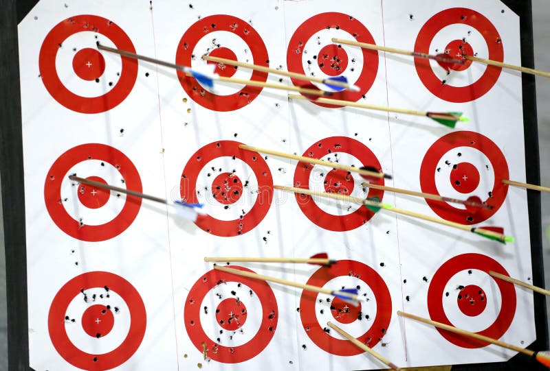 Targets in row on archery practice with arrows. Targets in row on archery practice with arrows