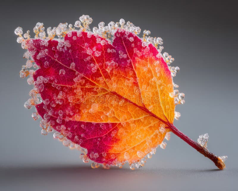 Röda och orangefärgade höstblad täckta av frostkryddor royaltyfri illustrationer