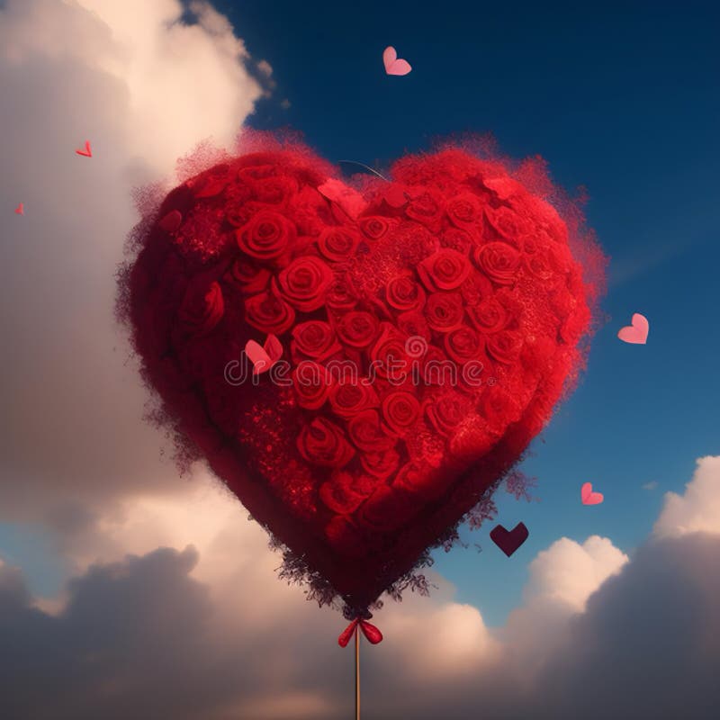 Röda roser ballonger flytande hjärtkärlek stock illustrationer