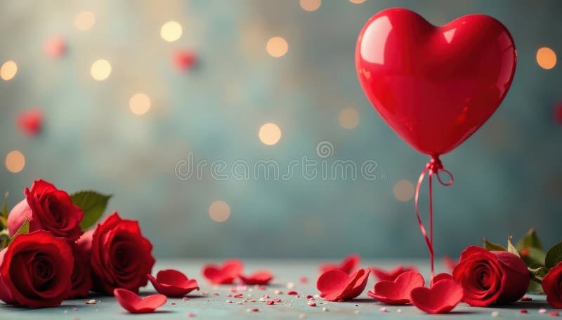 Röda rosor röd ballong mousserande bakgrund Valentine Day Red image romantic stock illustrationer