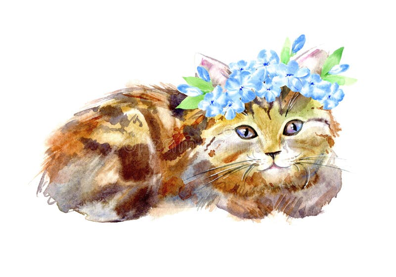 Rödhårig manpott med en krans av blåa blommor vektor illustrationer Rödhårig manpott med en krans av blåa blommor vektor illustrationer