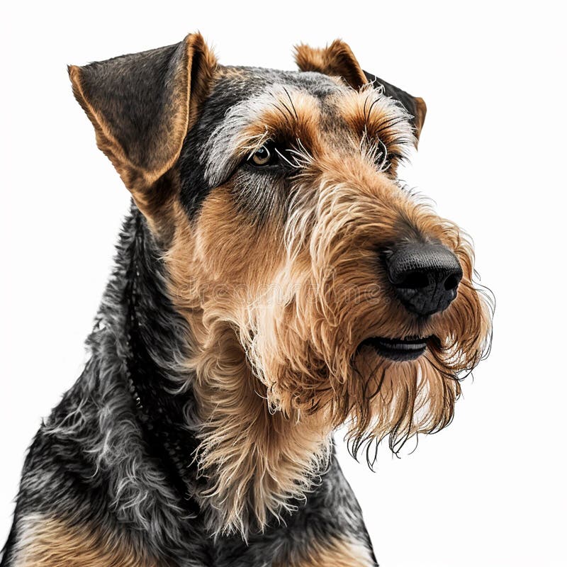 Rödskäggig hund som föds upp med airedale skräckporträtt isolerad på vit closeup royaltyfri illustrationer