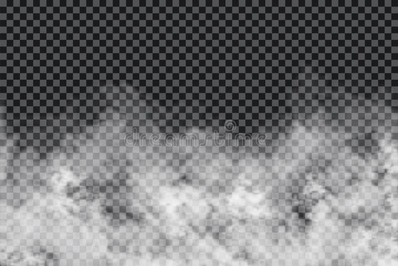 Rökmoln på genomskinlig bakgrund Realistisk dimma- eller misttextur som isoleras på bakgrund Genomskinlig rökeffekt