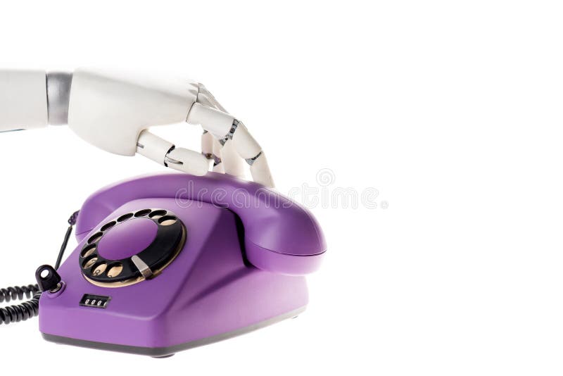 rörande ultraviolett retro stationär telefon för robothand fotografering för bildbyråer rörande ultraviolett retro stationär telefon för robothand fotografering för bildbyråer