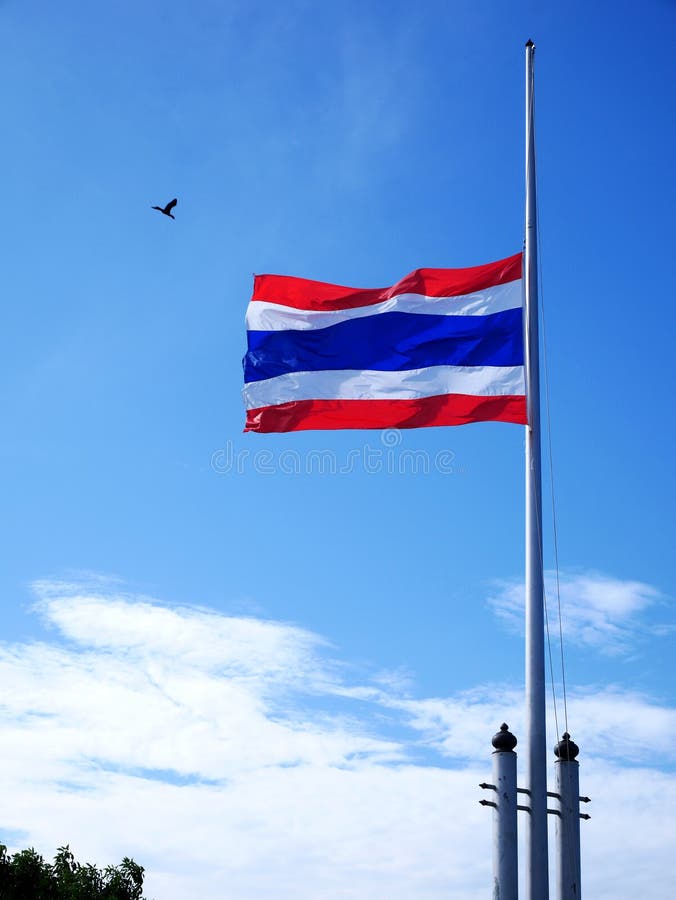Rörelsehalv stång eller halva-personal thailändsk nationsflagga royaltyfria bilder Rörelsehalv stång eller halva-personal thailändsk nationsflagga royaltyfria bilder