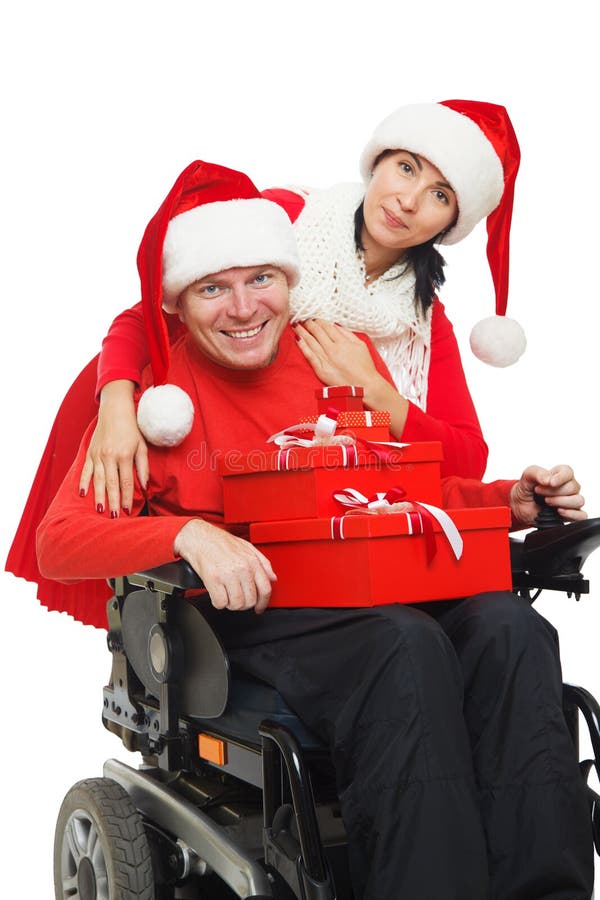 Disabled Santa Claus with Gift Box. Disabled Santa Claus with Gift Box