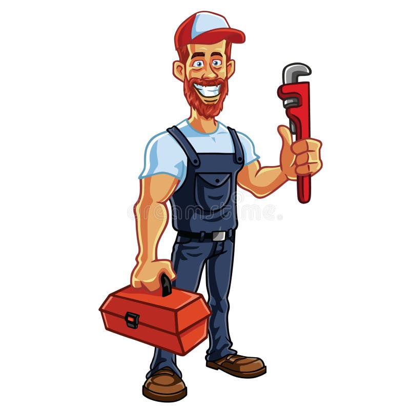 Rörmokare Cartoon Mascot Vector stock illustrationer