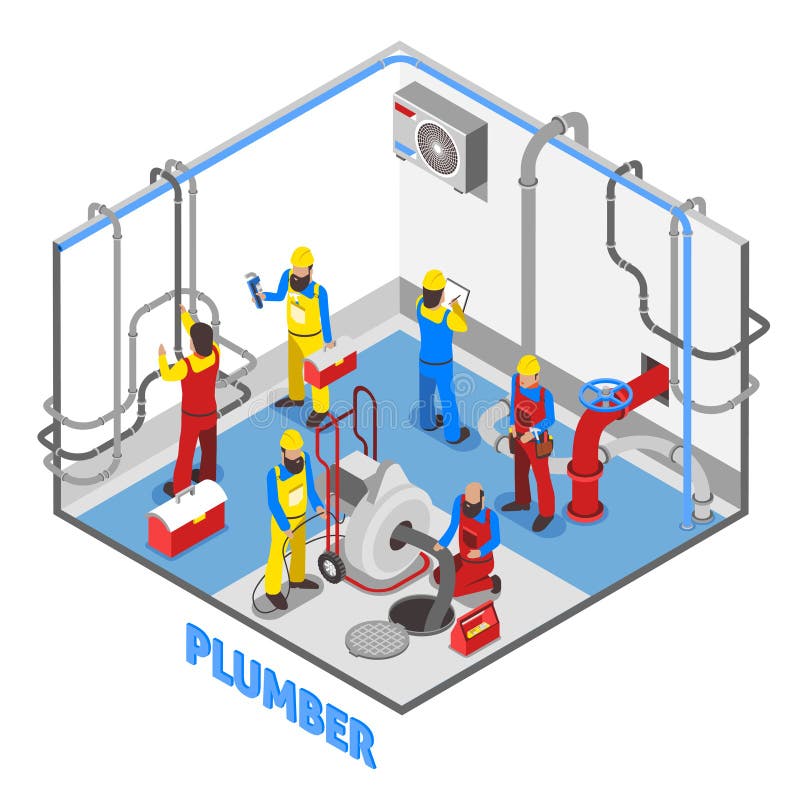 Rörmokare Isometric People Composition royaltyfri illustrationer