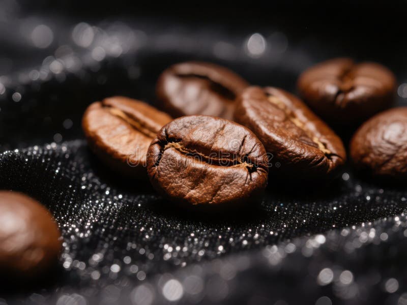 Röstkaffees auf schimmerndem schwarzem Samt-Hintergrund stock abbildung