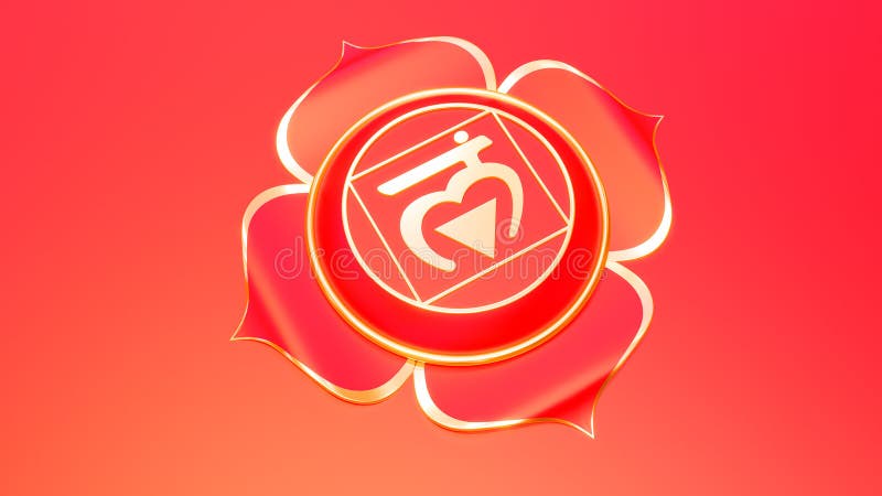 Rött rota begreppet för det Chakra muladharasymbolet av Hinduism, buddism, Ayurveda Grundläggande tolkning för förtroende 3d