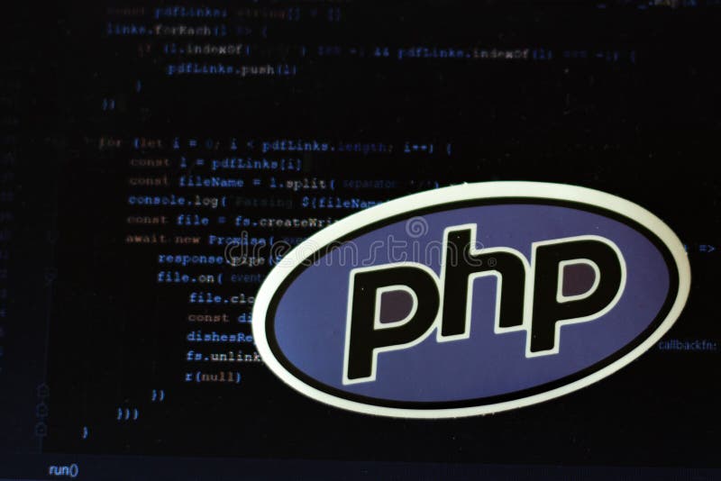 Moscow, Russia - 1 June 2020: PHP logo sign with program code on background Illustrative Editorial. Moscow, Russia - 1 June 2020: PHP logo sign with program code on background Illustrative Editorial.