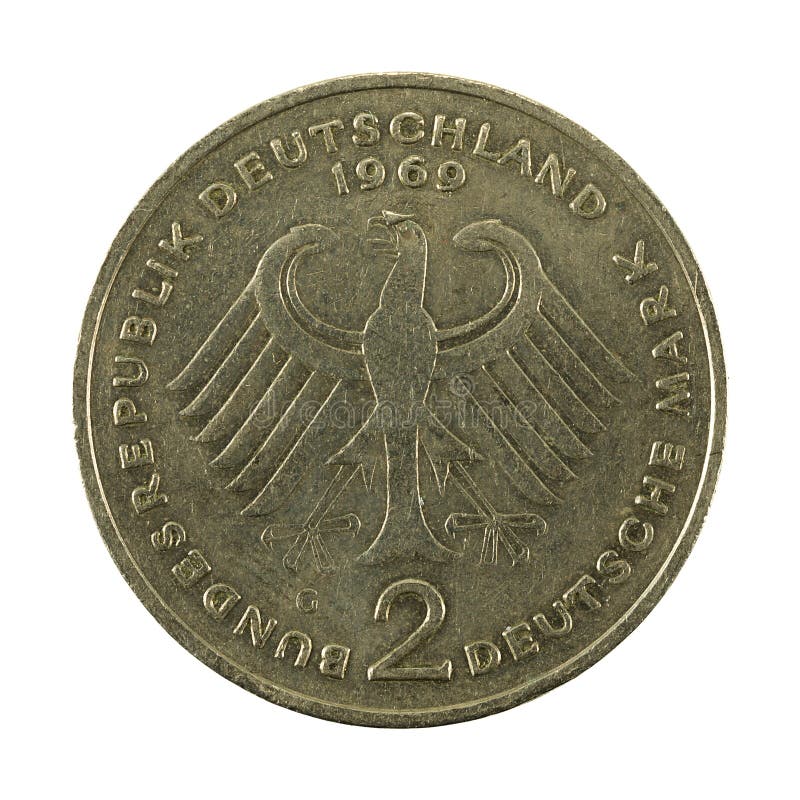 2 Rückseite der Münze 1969 der Deutschen Mark stockfotografie 2 Rückseite der Münze 1969 der Deutschen Mark stockfotografie
