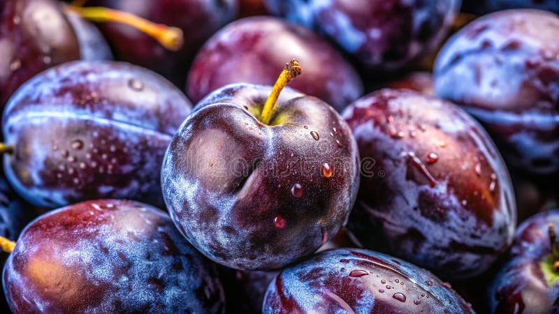 Răsfățați-vă cu bunătatea profund satisfăcătoare a acestor prune coapte de culoare mov închis O sărbătoare de închidere pentru och vector illustration