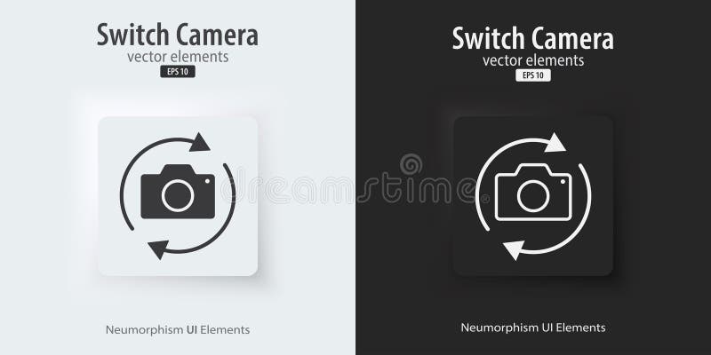 Răsturnați și comutați pictograma camerei. Pictograma Plat și linie. Un set de butoane pătrate cu simboluri 3d Element neumorism p stock illustration
