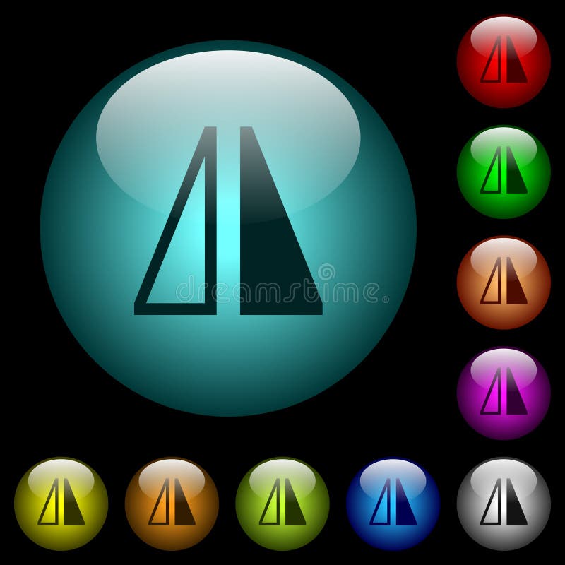 Răsucirea pictogramelor orizontale în butoanele din sticlă cu iluminare colorată stock illustration