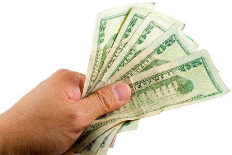 A hand holding money isolated on white with clipping path. A hand holding money isolated on white with clipping path.
