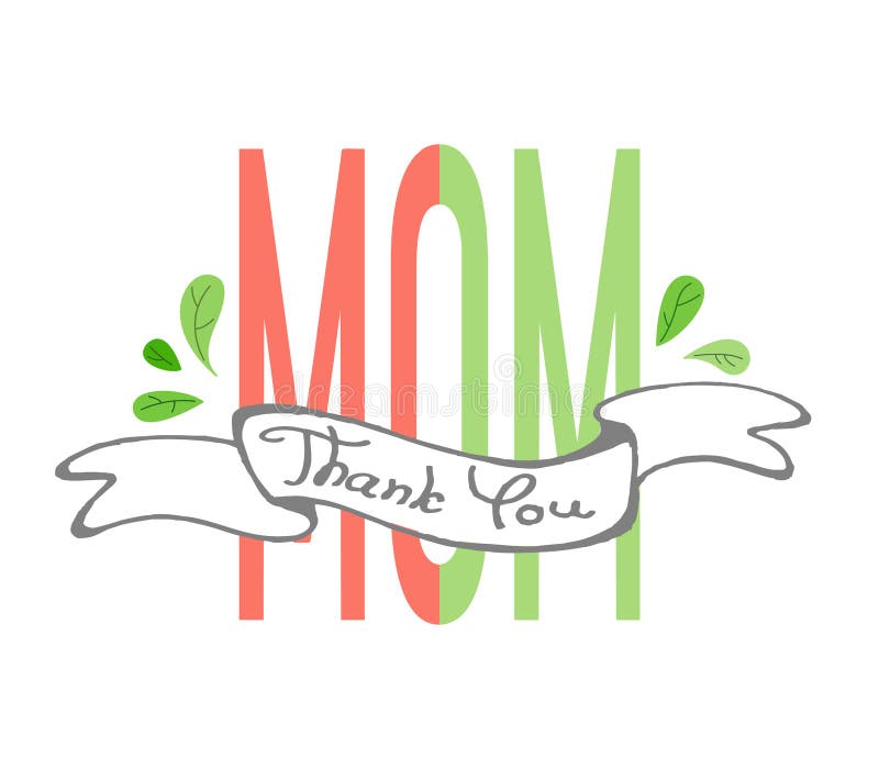 Ręcznie pisany tekst Dziękuje ciebie mama z faborkiem i liśćmi Tekst mama dzieli w dwa koloru ilustracji Ręcznie pisany tekst Dziękuje ciebie mama z faborkiem i liśćmi Tekst mama dzieli w dwa koloru ilustracji
