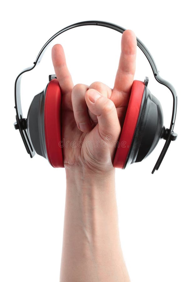 Headphones and hand on a white background. Headphones and hand on a white background