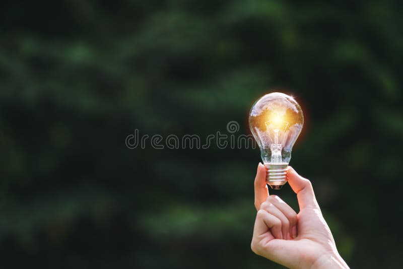 Ręka osoby mienia żarówka na natury tle dla słonecznego, energetycznym, pomysłu pojęcie fotografia royalty free Ręka osoby mienia żarówka na natury tle dla słonecznego, energetycznym, pomysłu pojęcie fotografia royalty free