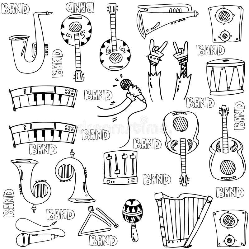 Ręka remisu przedmiota muzyki doodles royalty ilustracja Ręka remisu przedmiota muzyki doodles royalty ilustracja
