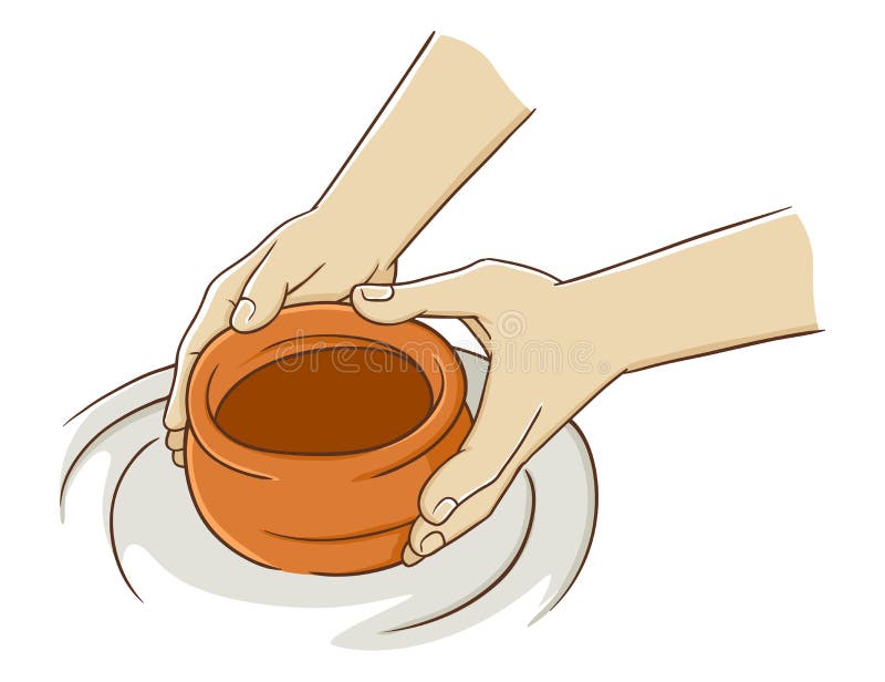 Hand making pottery from clay, vector illustration. Hand making pottery from clay, vector illustration