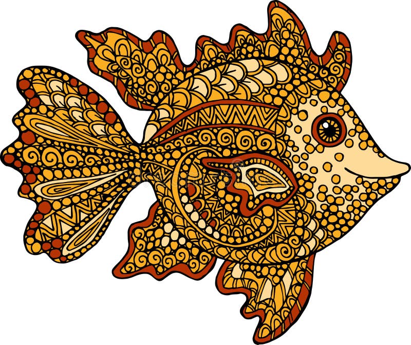 Ręka rysująca goldfish ilustracja Dekoracyjny ornamentacyjny rybi rysunek royalty ilustracja