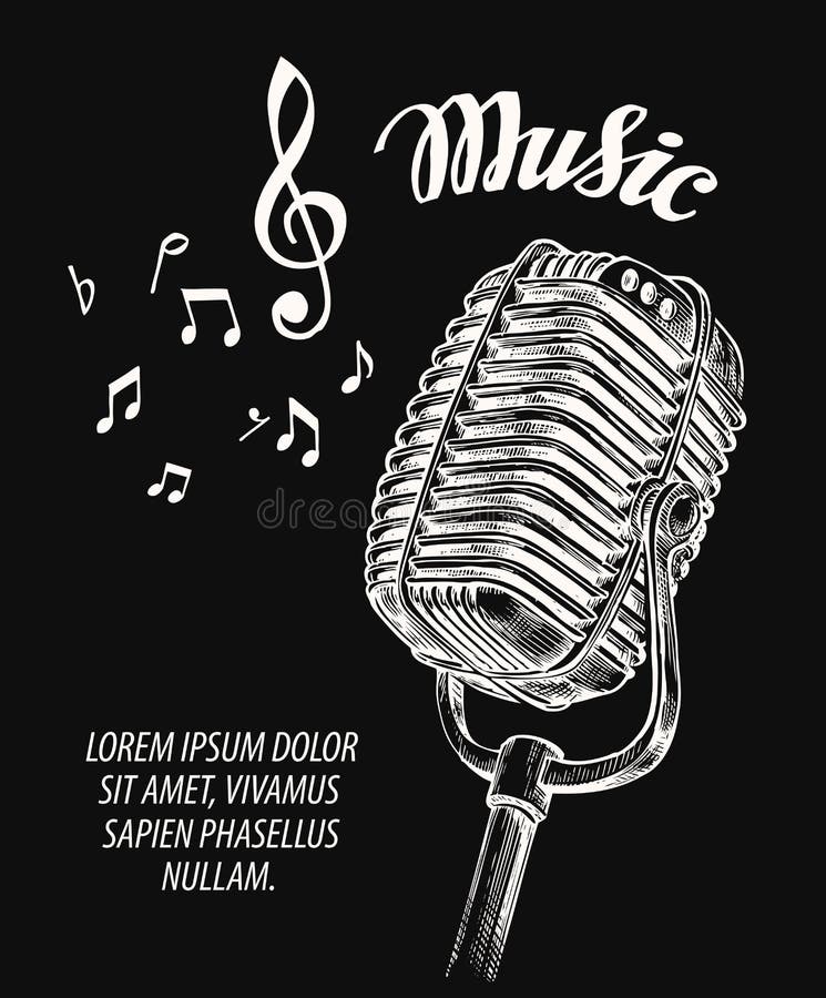 Ręka rysująca rocznika mikrofonu wektoru ilustracja ilustracja wektor