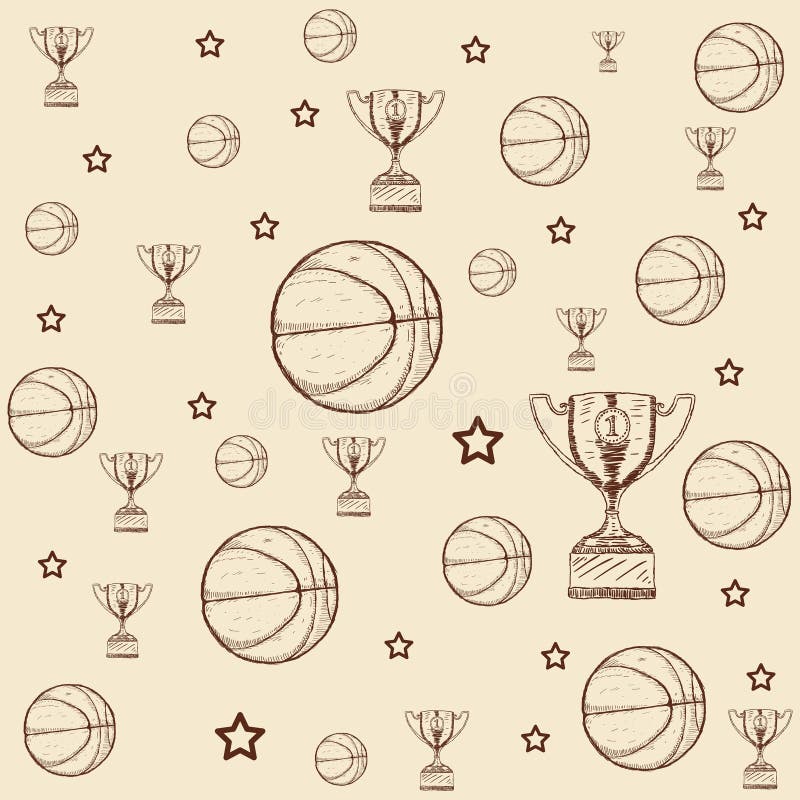 Ręka rysujący doodle koszykówki trofeum, gwiazda z balową ilustracją royalty ilustracja Ręka rysujący doodle koszykówki trofeum, gwiazda z balową ilustracją royalty ilustracja