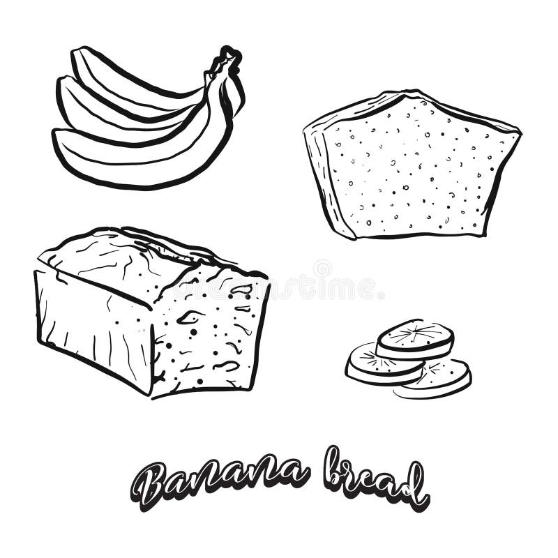 Ręka rysujący nakreślenie Bananowy chleb ilustracja wektor Ręka rysujący nakreślenie Bananowy chleb ilustracja wektor