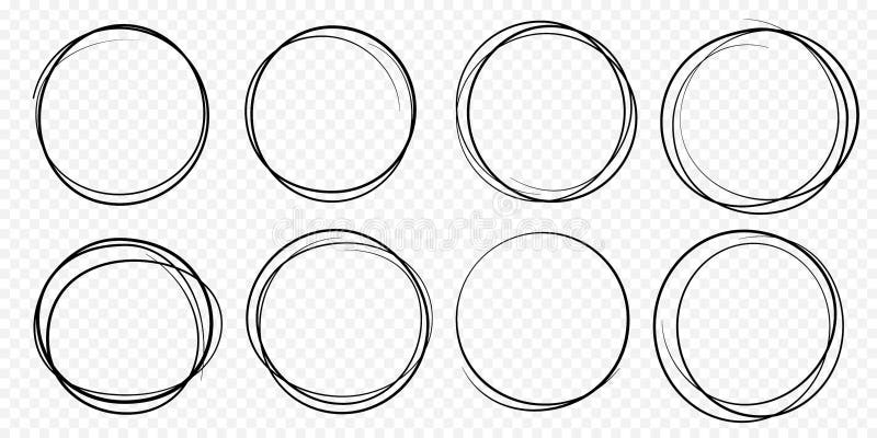 Ręka rysujący okrąg linii nakreślenia skrobaniny ustalonego wektorowego kółkowego doodle round okręgi