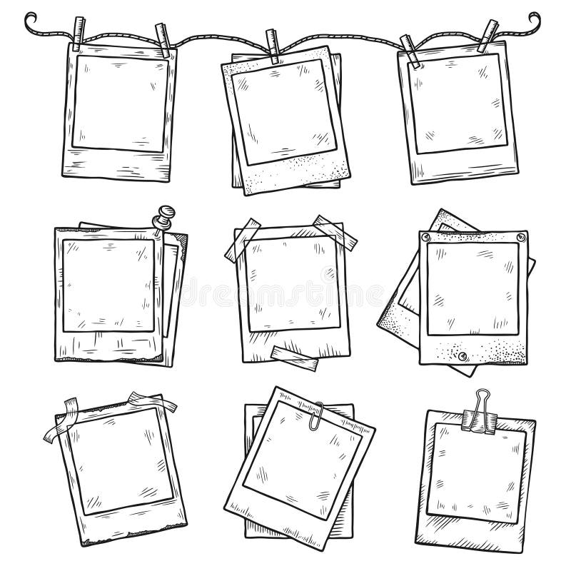 Ręka rysujący rocznik fotografii ramy doodle set ilustracji