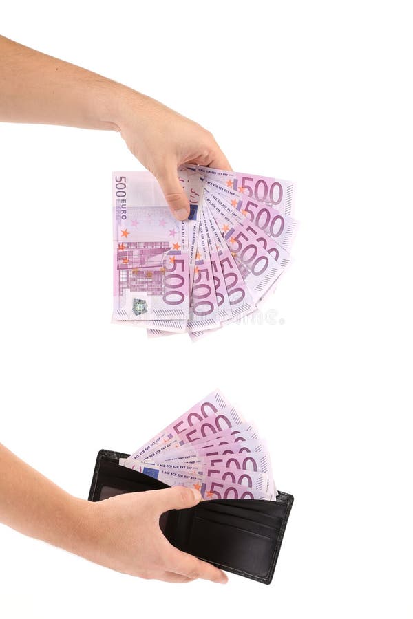 Ręka z rzemiennym portflem i euro banknotami obraz royalty free Ręka z rzemiennym portflem i euro banknotami obraz royalty free