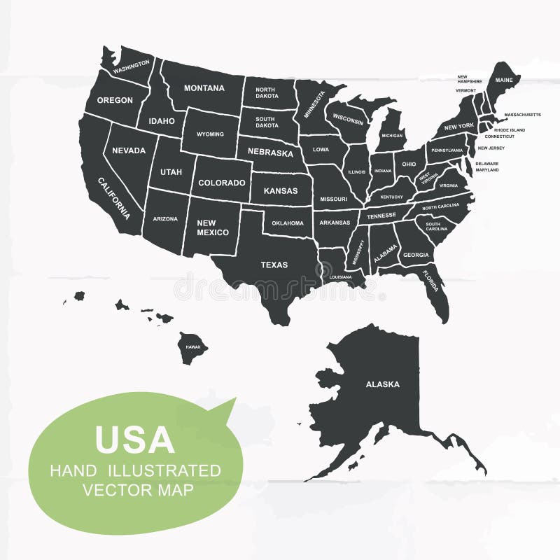 Hand illustrated vector map of United States. Detailed illustration of states. Hand illustrated vector map of United States. Detailed illustration of states.