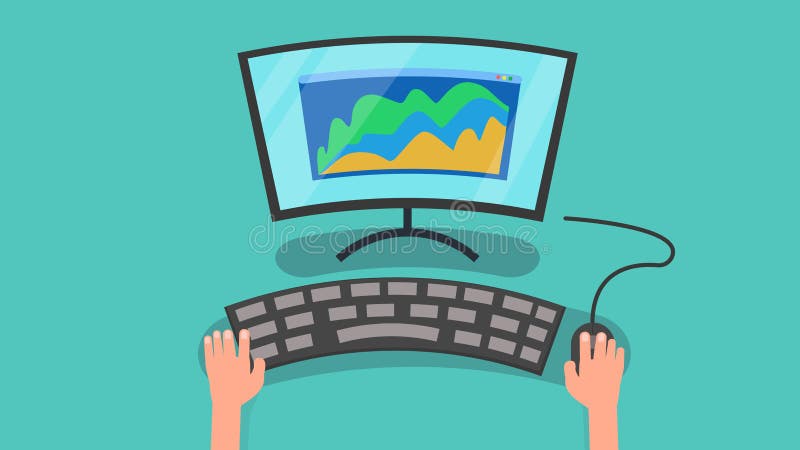 Ręki używać komputer z wykresem biznesowa marketingowa wektorowa ilustracja osobisty komputer i informacja na ekranie ilustracji Ręki używać komputer z wykresem biznesowa marketingowa wektorowa ilustracja osobisty komputer i informacja na ekranie ilustracji